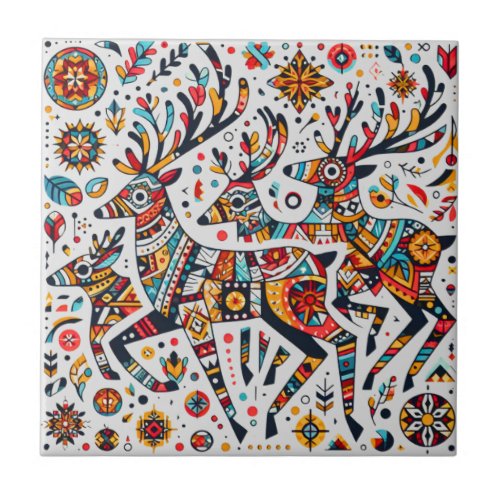 Retro Colorful Nordic Style Reindeer pattern Ceramic Tile