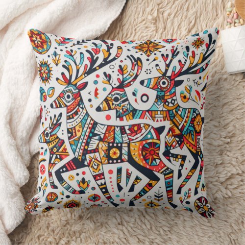 Retro Colorful Nordic Style Reindeer pattern Throw Pillow
