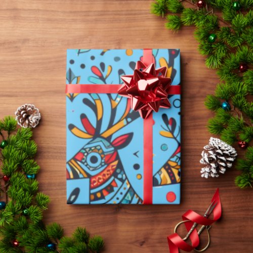 Retro Colorful Nordic Style Reindeer Pattern Wrapping Paper