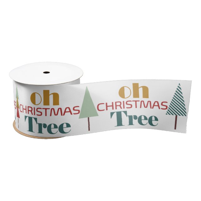 Retro Colorful Oh Christmas Tree Satin Ribbon (Spool)
