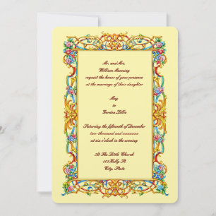 Retro Colorful Ornate Floral Baroque Wedding  Invitation