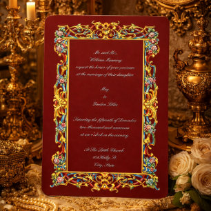 Retro Colorful Ornate Floral Baroque Wedding Invitation
