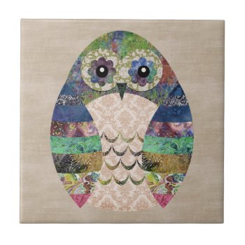 Retro Colorful Owl Boho Bohemian Bird Custom Ceramic Tile by Hippy_Dippy_Trippy at Zazzle