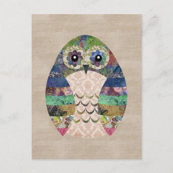 Retro Colorful Owl Boho Bohemian Bird Custom Postcard by Hippy_Dippy_Trippy at Zazzle