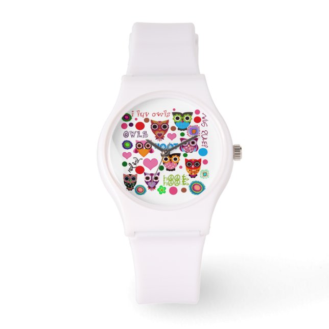 Retro Colorful Owl Pattern Watch (Front)