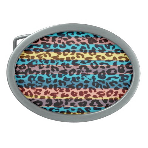 Retro colorful pattern leopard fur texture oval belt buckle