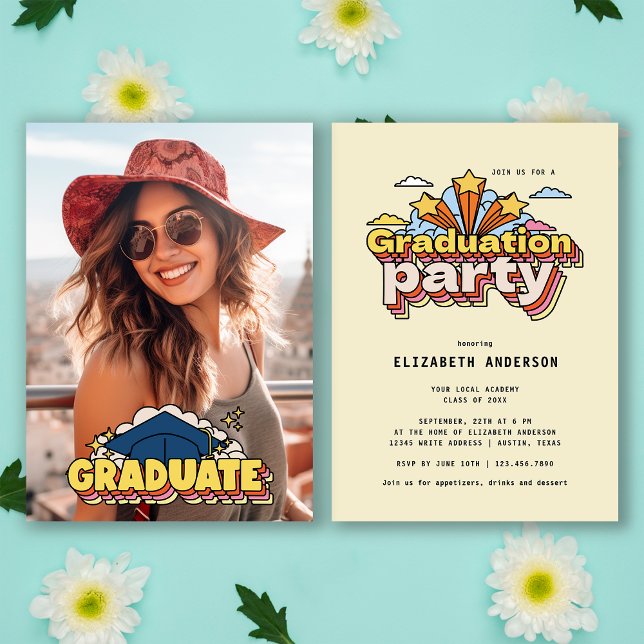 Retro Colorful Photo Graduation Party Invitation (Creator Uploaded)