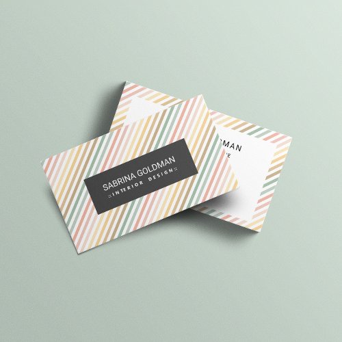 Retro Colorful Pink Green Stripes Pastel Colors   Business Card