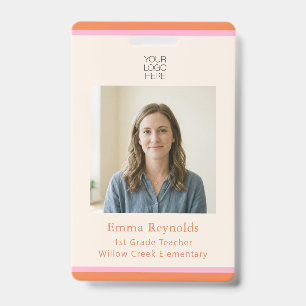 Retro Colorful Pink Orange Teacher Photo ID Badge