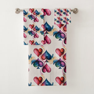 Retro Colorful Playing Card Symbols Heart Spade Bath Towel Set