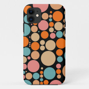 Retro Colorful Polka Dots on Black iPhone 11 Case
