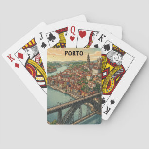 Retro Colorful Porto Portugal Travel Illustration Poker Cards