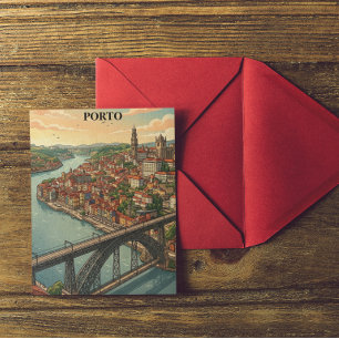 Retro Colorful Porto Portugal Travel Illustration Postcard