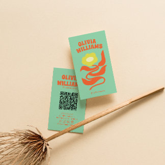 Retro Colorful QR Code Boho Groovy Floral Daisy Business Card