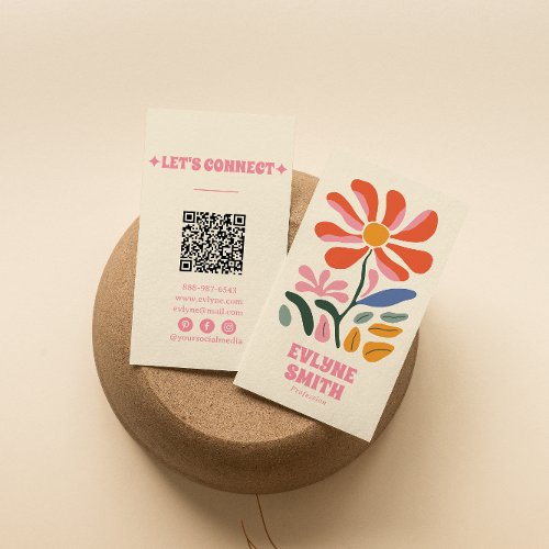 Retro Colorful QR Code Groovy Floral Bold Boho Business Card