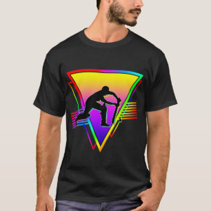 Retro Colorful Rainbow Cricket Player Vintage T-Shirt