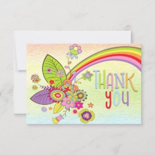 Retro Colorful Rainbow Flowers Message Thank You