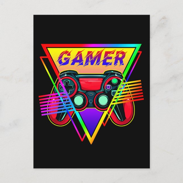 Retro Colorful Rainbow Gamer Computer Gaming  Postcard (Front)