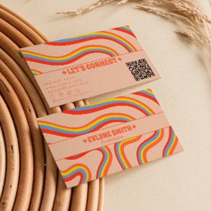 Retro Colorful Rainbow QR Code Boho Groovy Trendy  Business Card