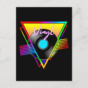 Retro Colorful Rainbow Vinyl Music Record Postcard