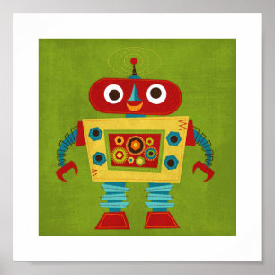 Retro Colorful Robot Poster Print