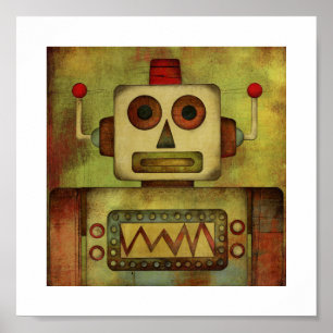 Retro Colorful Robot Poster Print