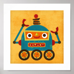 Retro Colorful Robot Poster Print