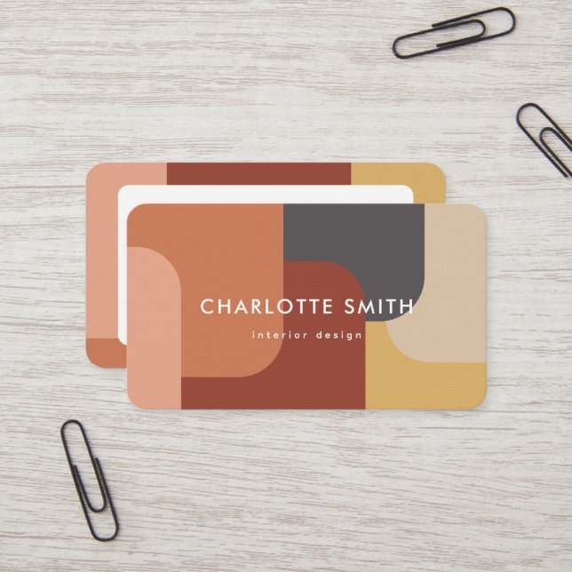 Retro Colorful Rounded Stripes Terracotta Tones Business Card (Front/Back In Situ)