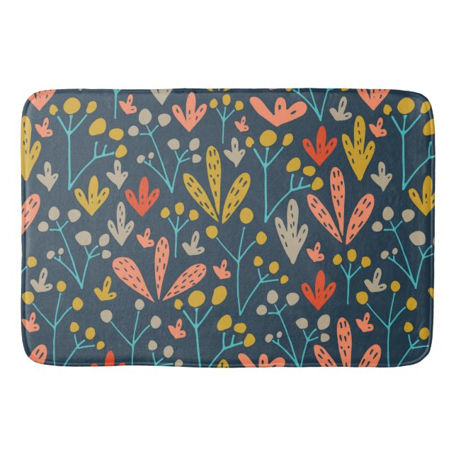 Retro Colorful Rustic Floral Leaf Pattern Bath Mat (Front)