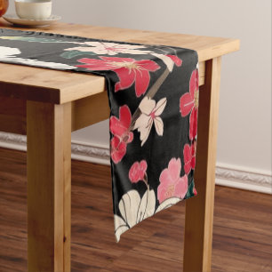 Retro Colorful Sakura Flowers Japan Birthday party Short Table Runner