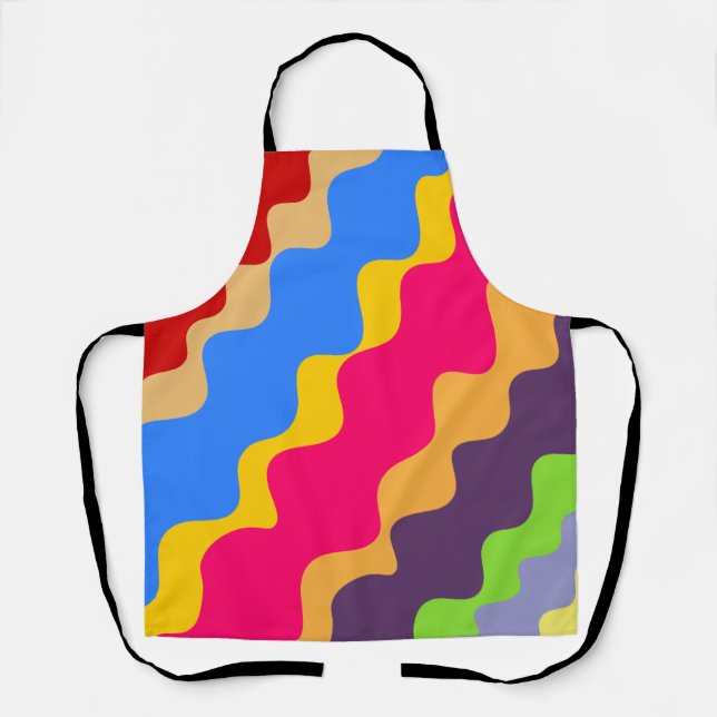 Retro colorful slanting wavy pattern  apron (Front)