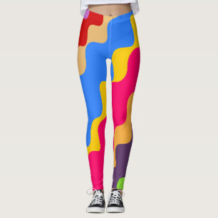 Retro colorful slanting wavy pattern leggings