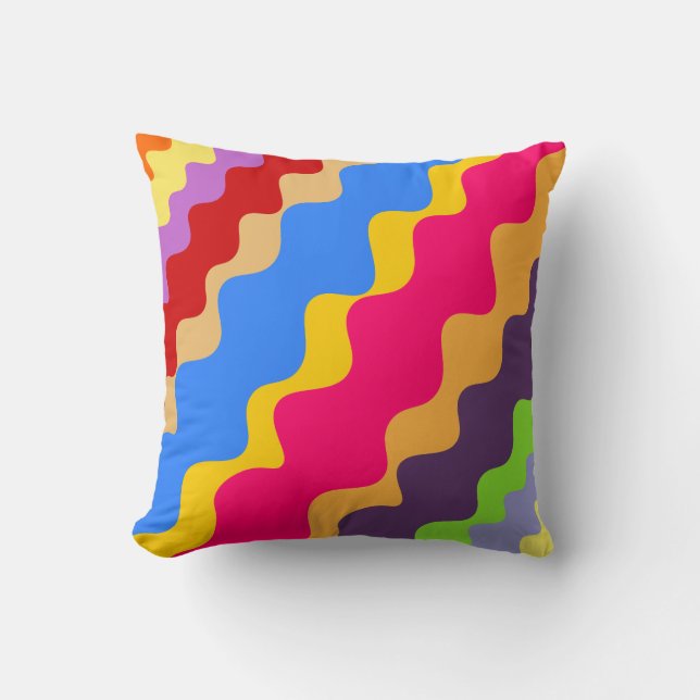 Retro  colorful slanting wavy pattern  throw pillow (Front)