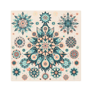 Retro Colorful Snowflake Winter Pattern Metal Print