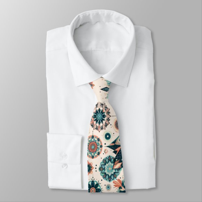 Retro Colorful Snowflake Winter Pattern Neck Tie (Tied)