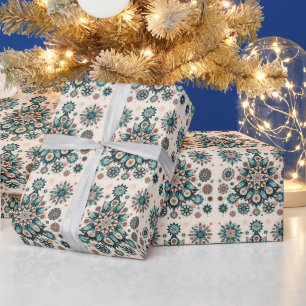Retro Colorful Snowflake Winter Pattern Wrapping Paper