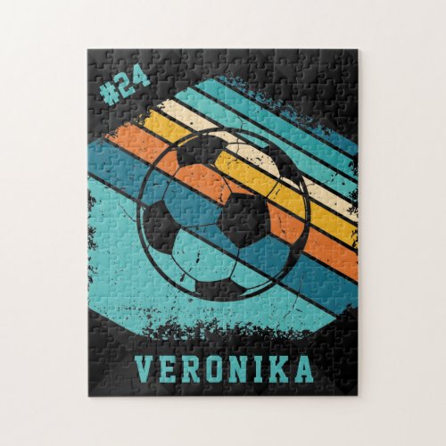 Retro Colorful Soccer Ball  Players Jersey Number Jigsaw Puzzle
