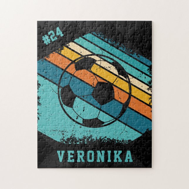 Retro Colorful Soccer Ball & Players Jersey Number Jigsaw Puzzle (Vertical)