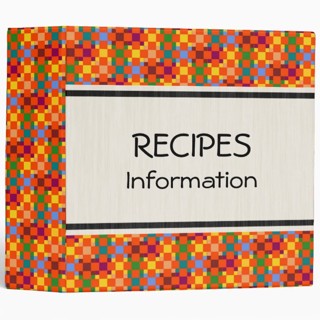 Retro Colorful Squares Modern Geometric Pattern 3 Ring Binder (Front/Spine)