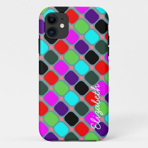 Retro Colorful Squares Modern Geometric Pattern iPhone 11 Case