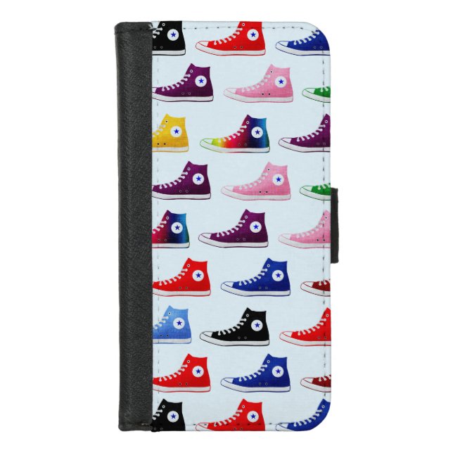 Retro Colorful Star Sneaker Footwear Pattern iPhone Wallet Case (Front)