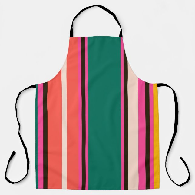 Retro colorful stripes, abstract background apron (Front)