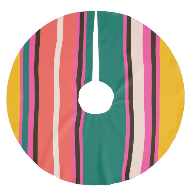 Retro colorful stripes, abstract background brushed polyester tree skirt (Front)
