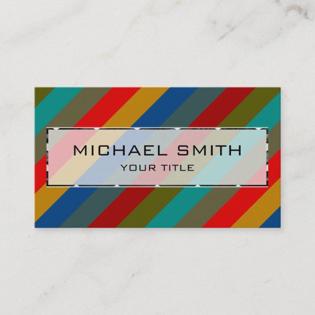 Retro Colorful Stripes Pattern #50 Business Card (Front)