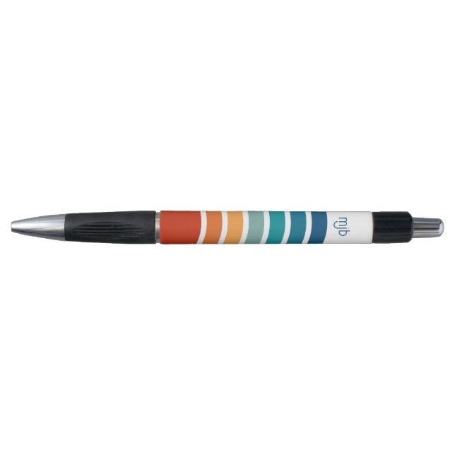 Retro Colorful Stripes Pattern with Any Monogram Pen (Front)