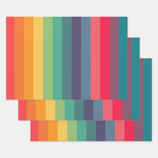 Retro colorful stripes pattern wrapping paper sheets (Set)