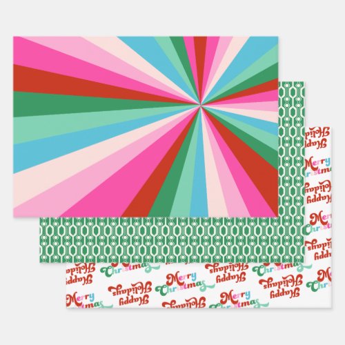 Retro Colorful Stripes Patterns  Fonts Christmas Wrapping Paper Sheets