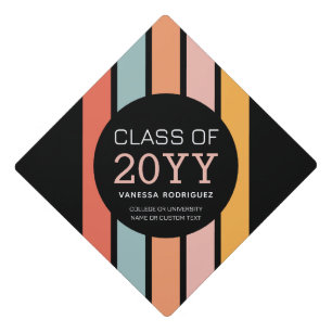 Retro Colorful Stripes Personalized Graduation Cap Topper