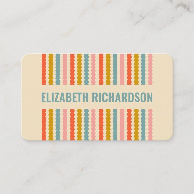 Retro Colorful Stripes Personalized Name Address B Business Card (Front)