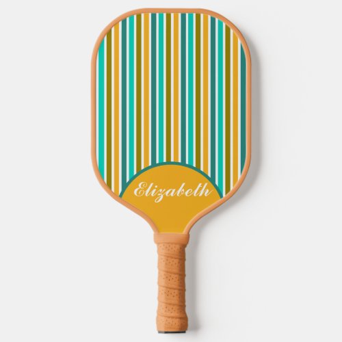 Retro Colorful Stripes Personalized Name Picklebal Pickleball Paddle